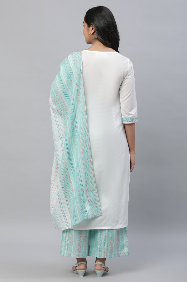 Green Printed Kurta, Pants & Dupatta Set