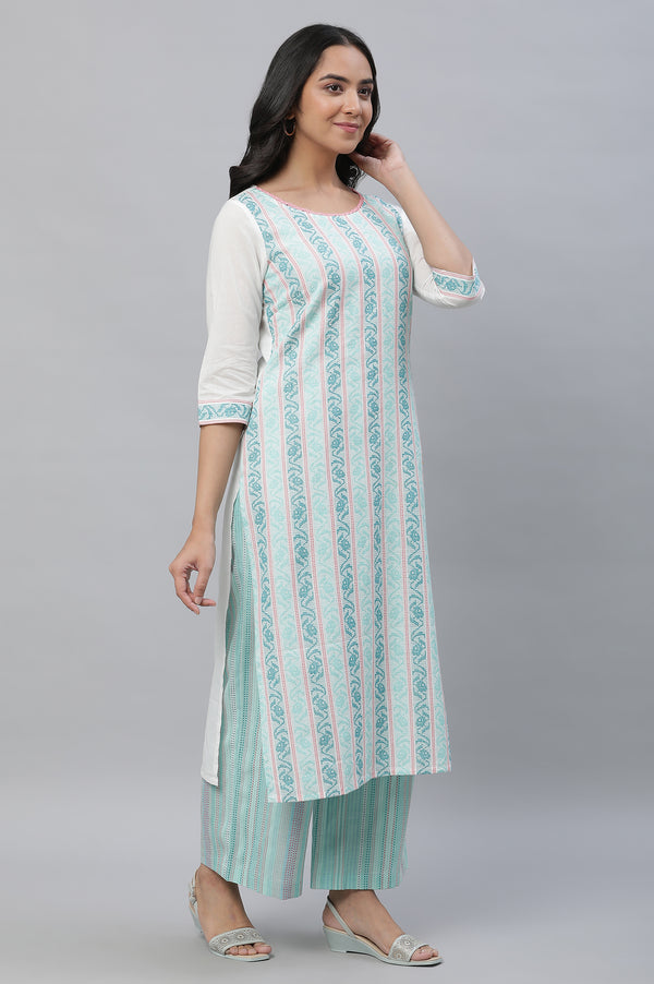 Green Printed Kurta, Pants & Dupatta Set