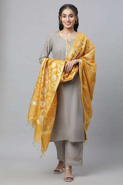 Grey Embellished Kurta, Pants &amp; Dupatta