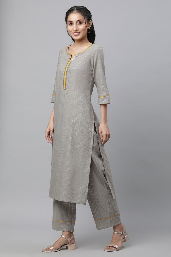 Grey Embellished Kurta, Pants & Dupatta