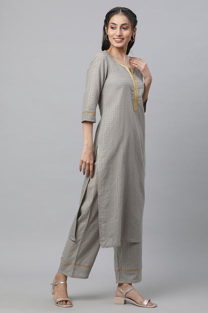 Grey Embellished Kurta, Pants &amp; Dupatta