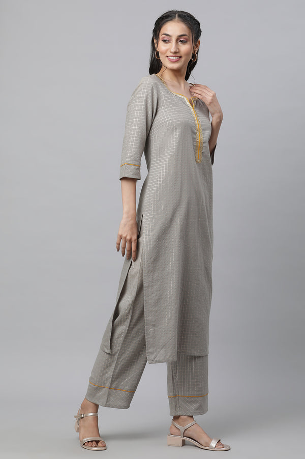 Grey Embellished Kurta, Pants & Dupatta