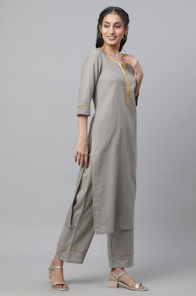 Grey Embellished Kurta, Pants & Dupatta