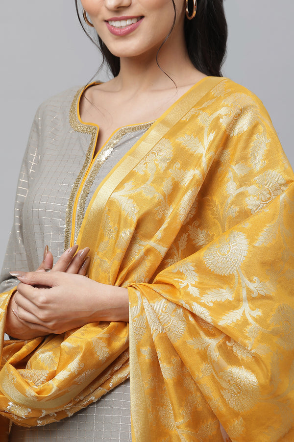 Grey Embellished Kurta, Pants & Dupatta