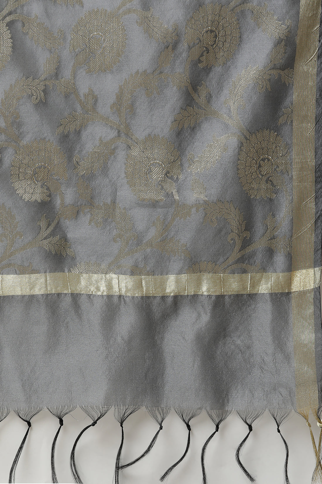 Pink Yarn Dyed Kurta Straight Pants and Grey Dupatta Set