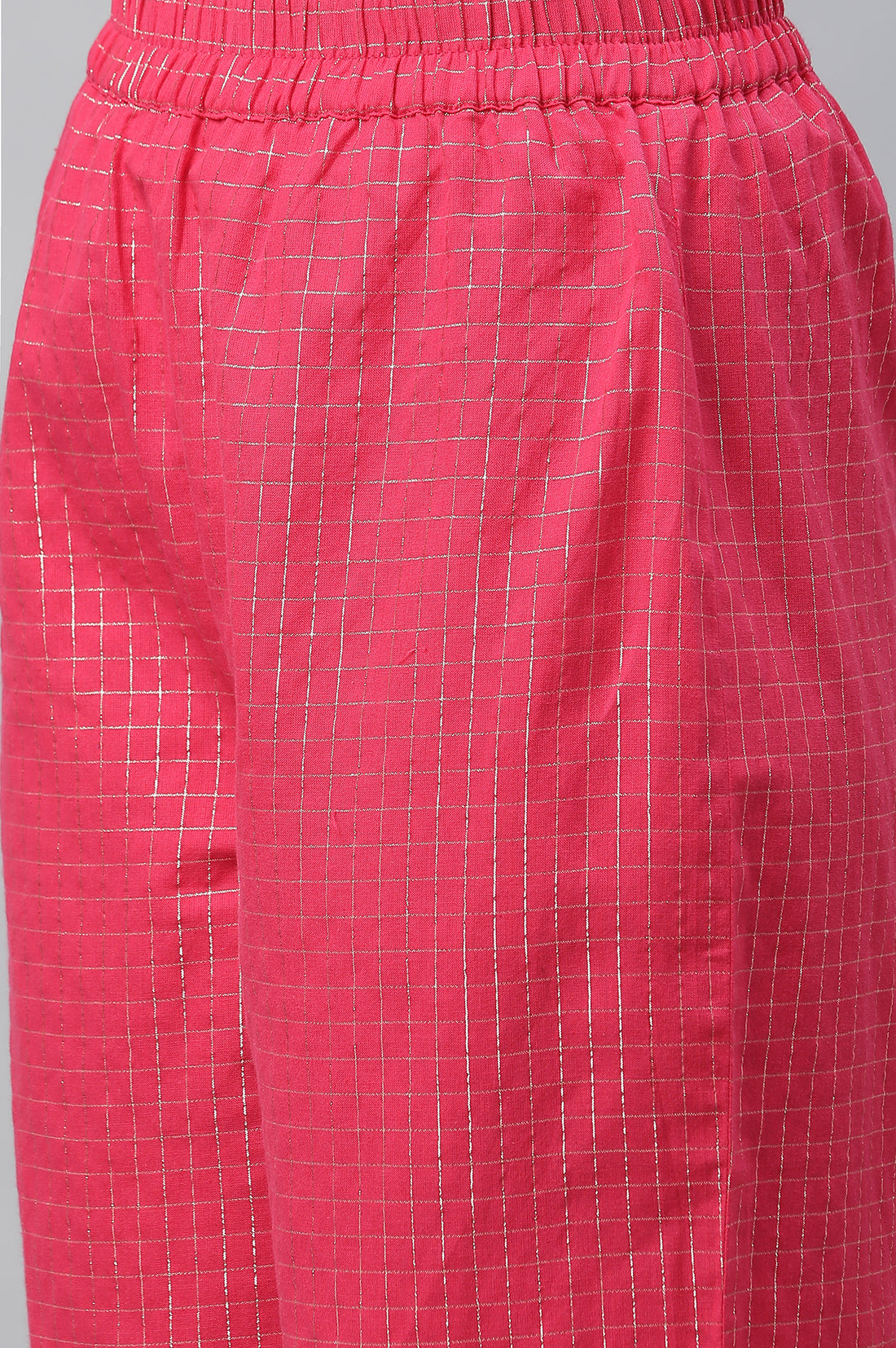 Pink Yarn Dyed Kurta Straight Pants and Grey Dupatta Set