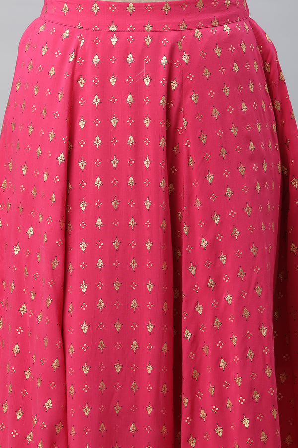 Pink Embellished Crop Top, Blue Gilete and Kalidar Skirt Set