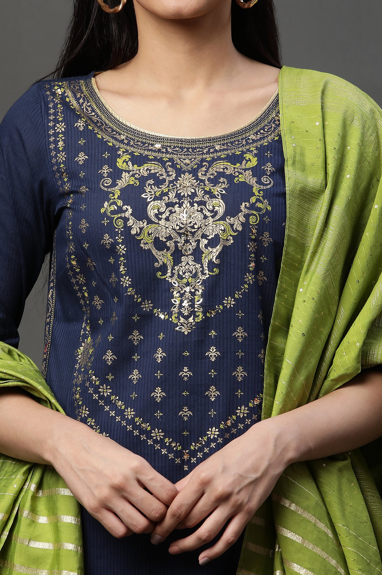 Blue Embellished Short Kurta, Sharara and Dupatta Set