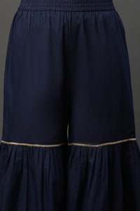 Blue Embellished Short Kurta, Sharara and Dupatta Set