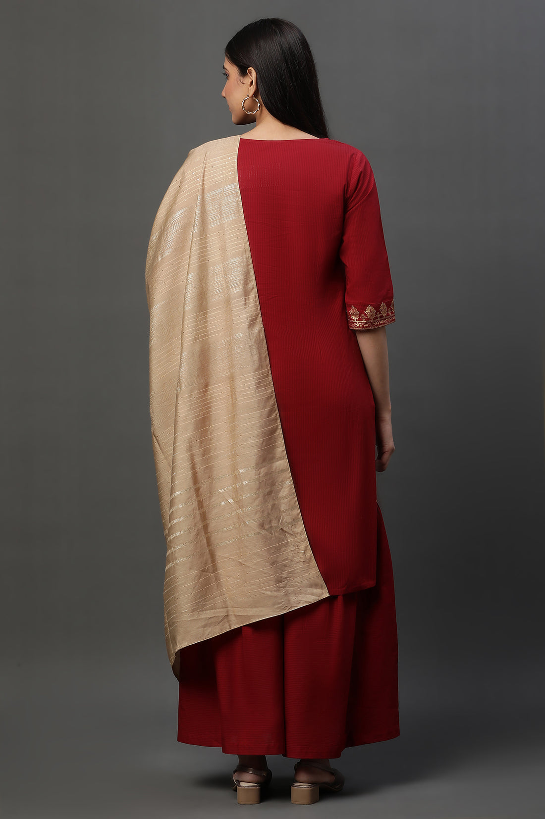 Red Embellished Short Kurta Sharara and Dupatta Set