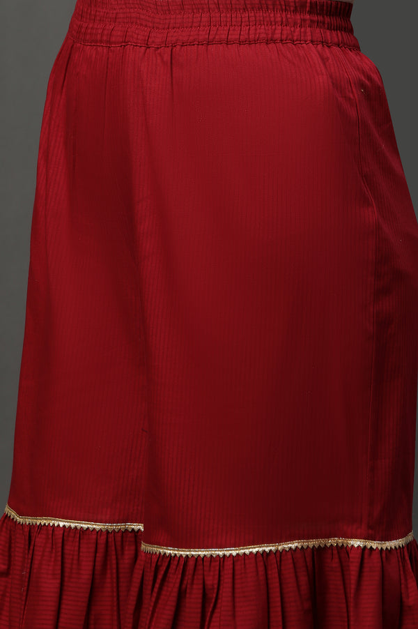 Red Embellished Short Kurta Sharara and Dupatta Set