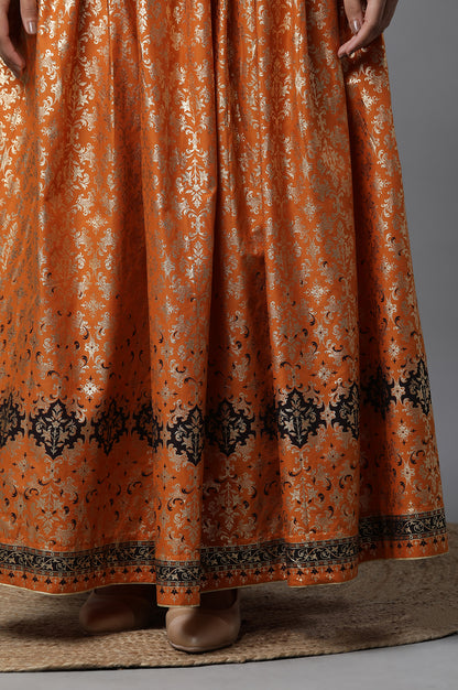 Blue Festive Short Kurta, Orange Crinkle Skirt and Dupatta