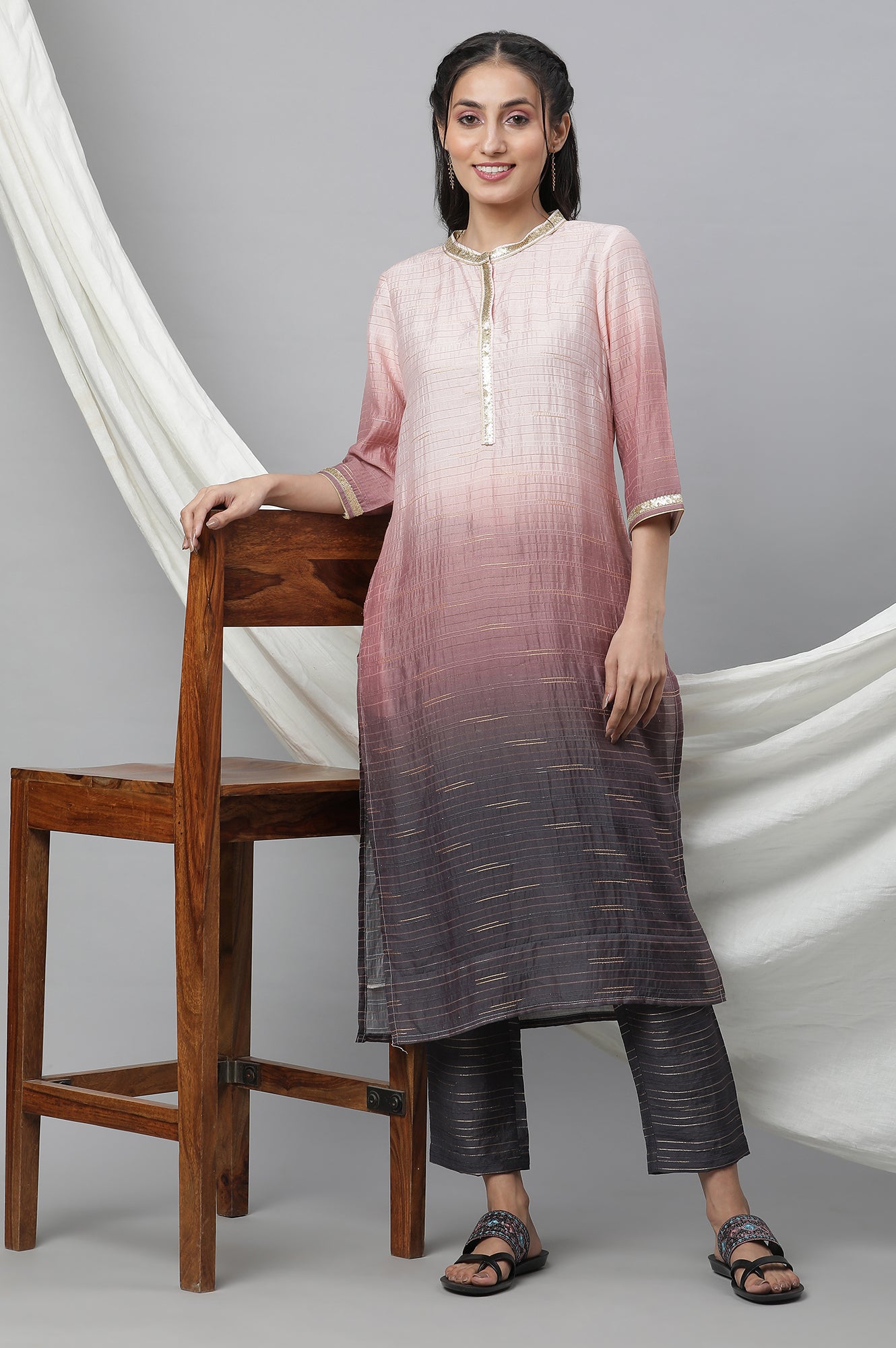 Pink Ombrey Kurta and Trouser Set