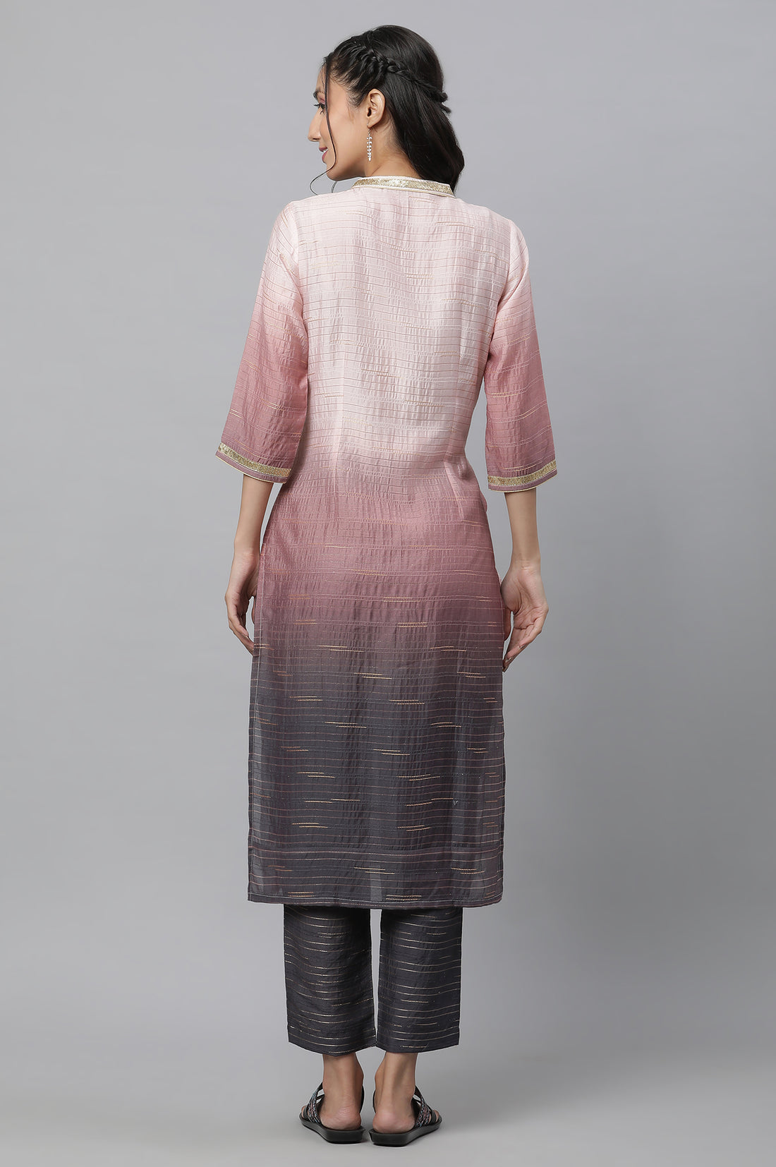 Pink Ombrey Sequined Straight Kurta and Trouser Co-ord Set