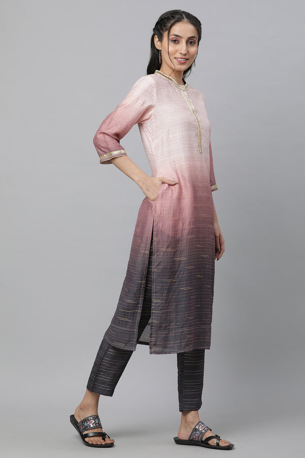 Pink Ombrey Sequined Straight Kurta and Trouser Co-ord Set