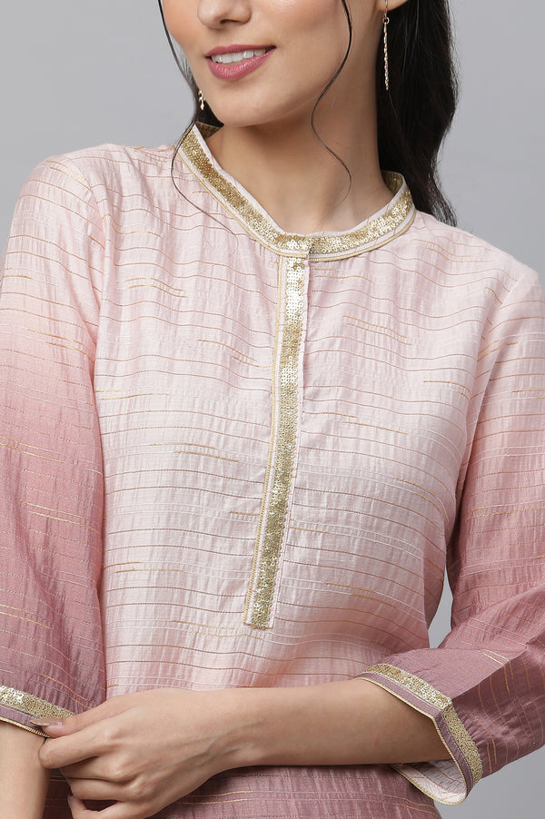 Pink Ombrey Sequined Straight Kurta and Trouser Co-ord Set