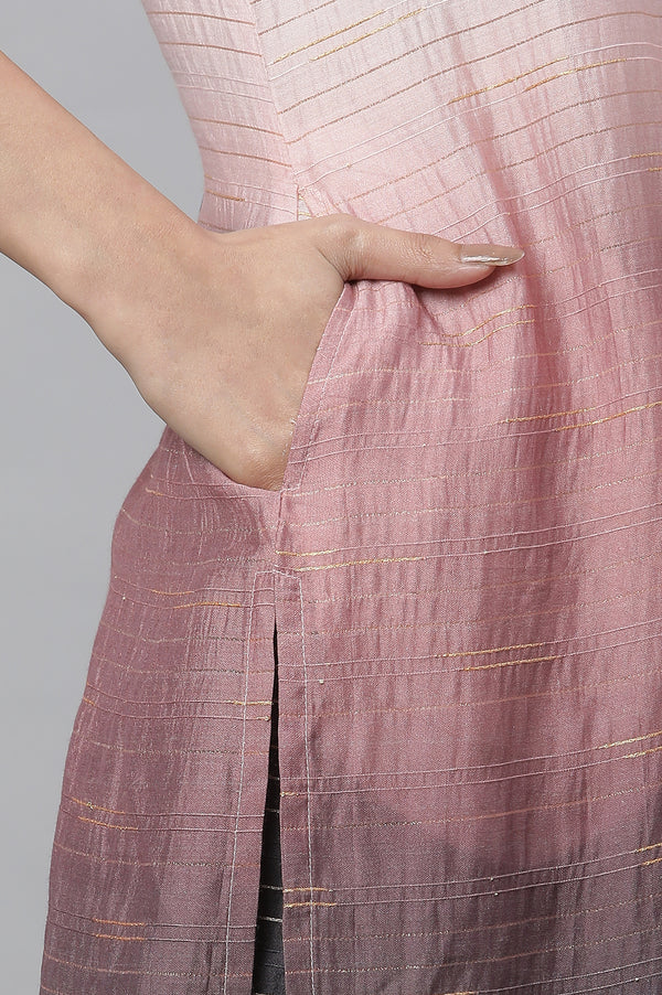 Pink Ombrey Sequined Straight Kurta and Trouser Co-ord Set