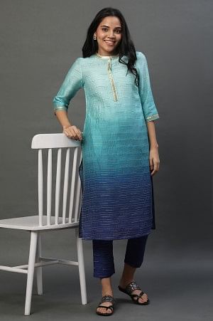 Green Ombre Kurta and Trouser Set