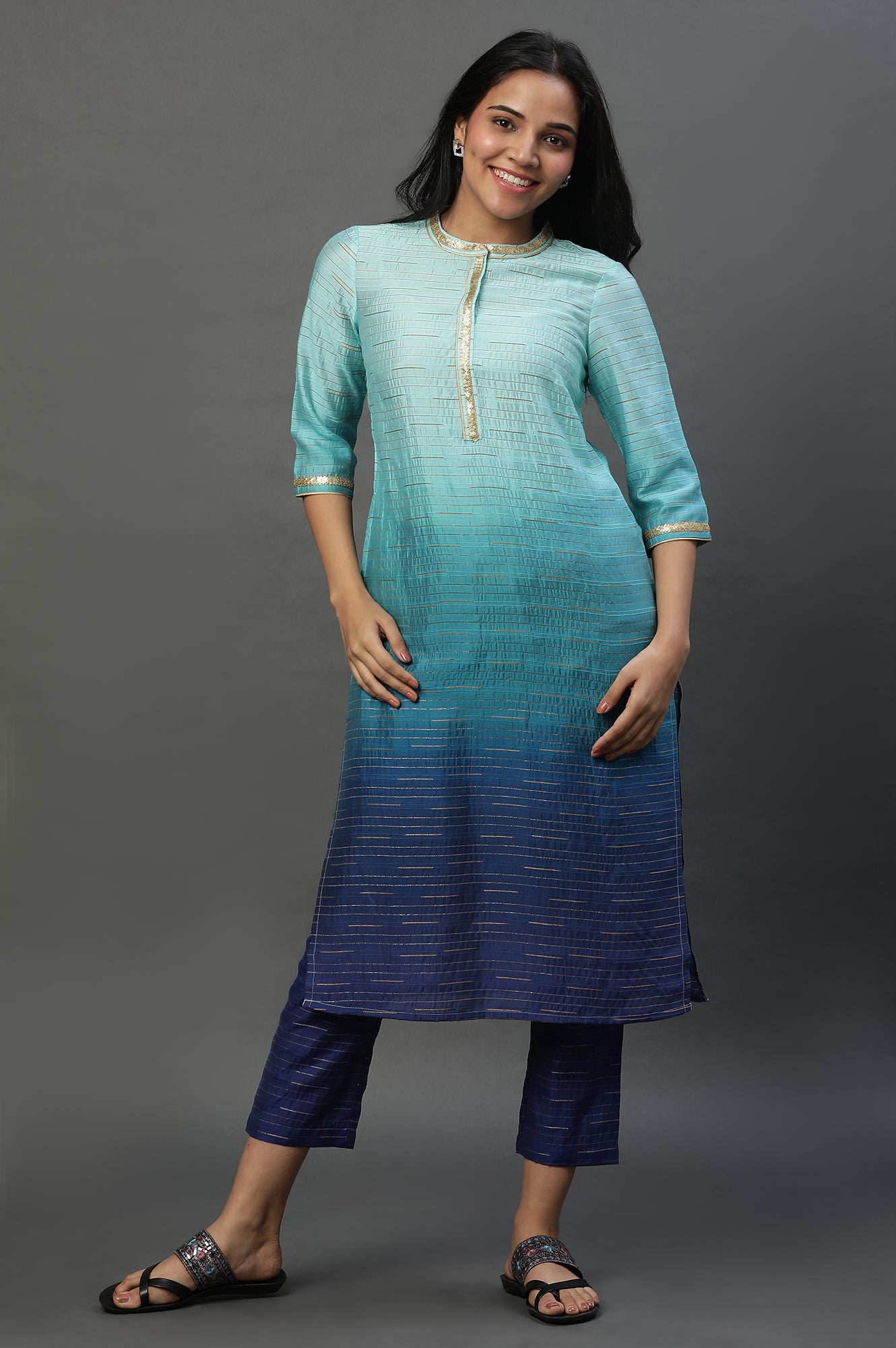 Green Ombre Kurta and Trouser Set