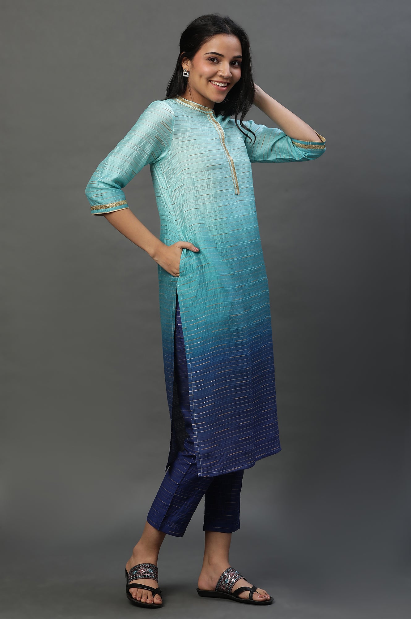 Green Ombre Kurta and Trouser Set