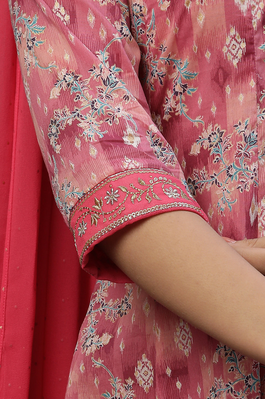 Pink Floral Printed Anarkali Dress with Choker Dupatta