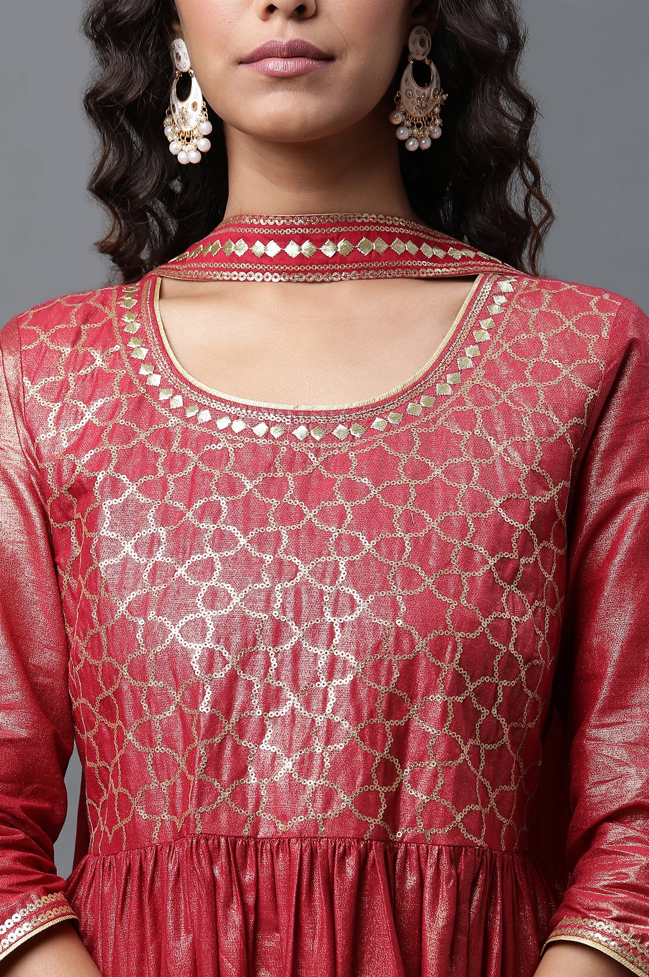 Maroon Embroidered Dress and Choker Dupatta Set