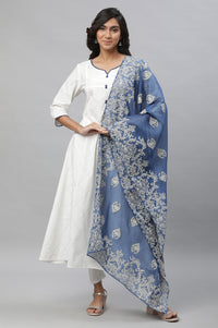 White A-line Floral Printed, Tights &amp; Dupatta Set