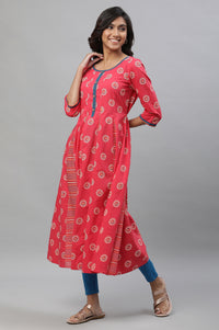Pink Printed Anarkali Kurta, Tights and Dupatta