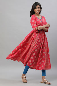 Pink Printed Anarkali Kurta, Tights and Dupatta