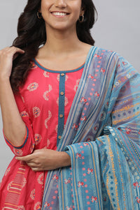 Pink Printed Anarkali Kurta, Tights and Dupatta