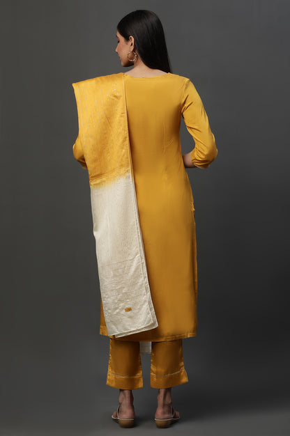 Yellow Dori Embroidered Kurta, Trousers and Dupatta Set