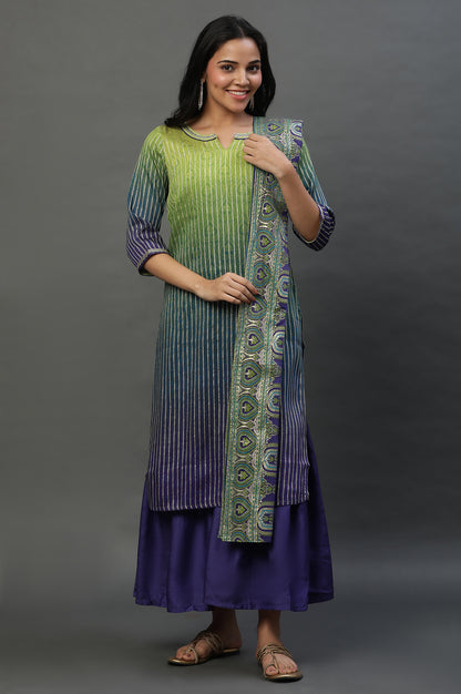 Purple Ombre Festive Short Kurta, Sharara and Dupatta Set