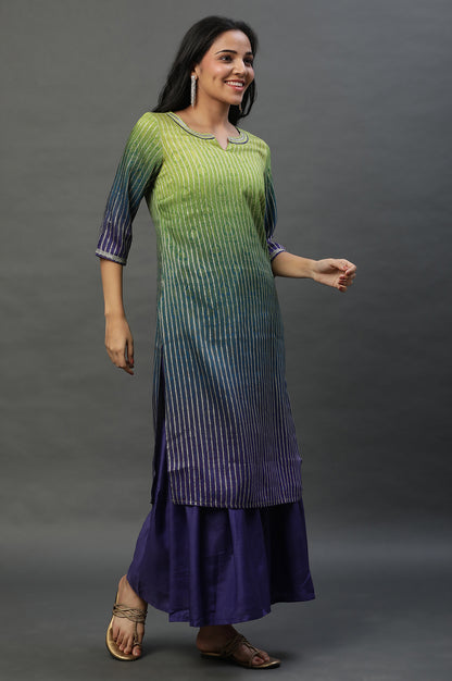 Purple Ombre Festive Short Kurta, Sharara and Dupatta Set