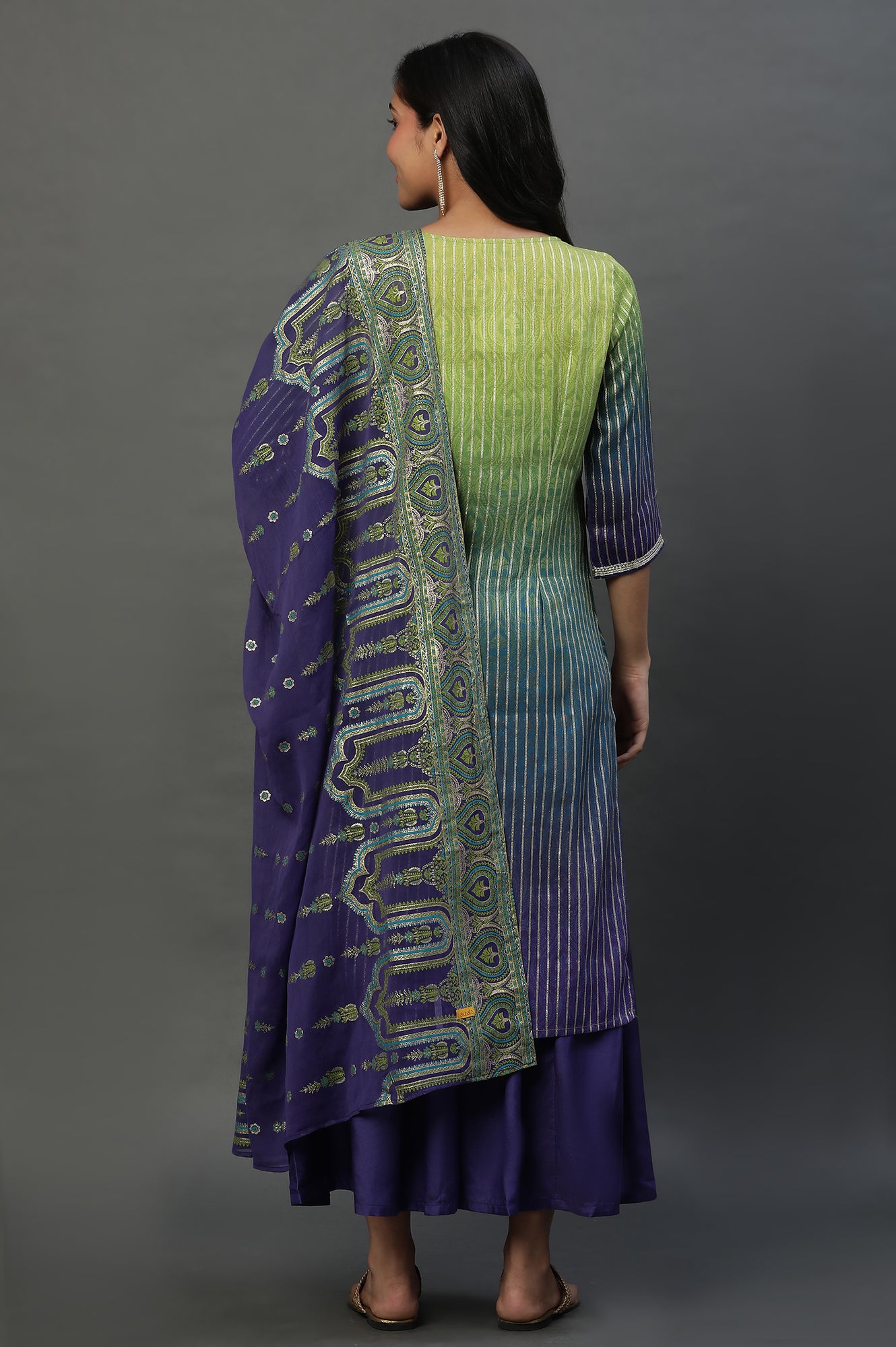 Purple Ombre Festive Short Kurta, Sharara and Dupatta Set