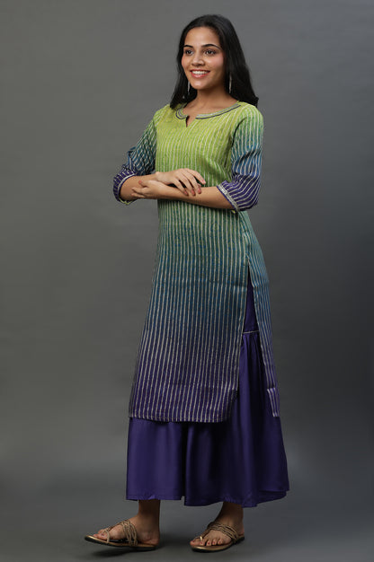 Purple Ombre Festive Short Kurta, Sharara and Dupatta Set