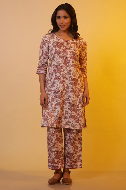 Cream Floral Printed Kurta and Palazzo Co-ord Set