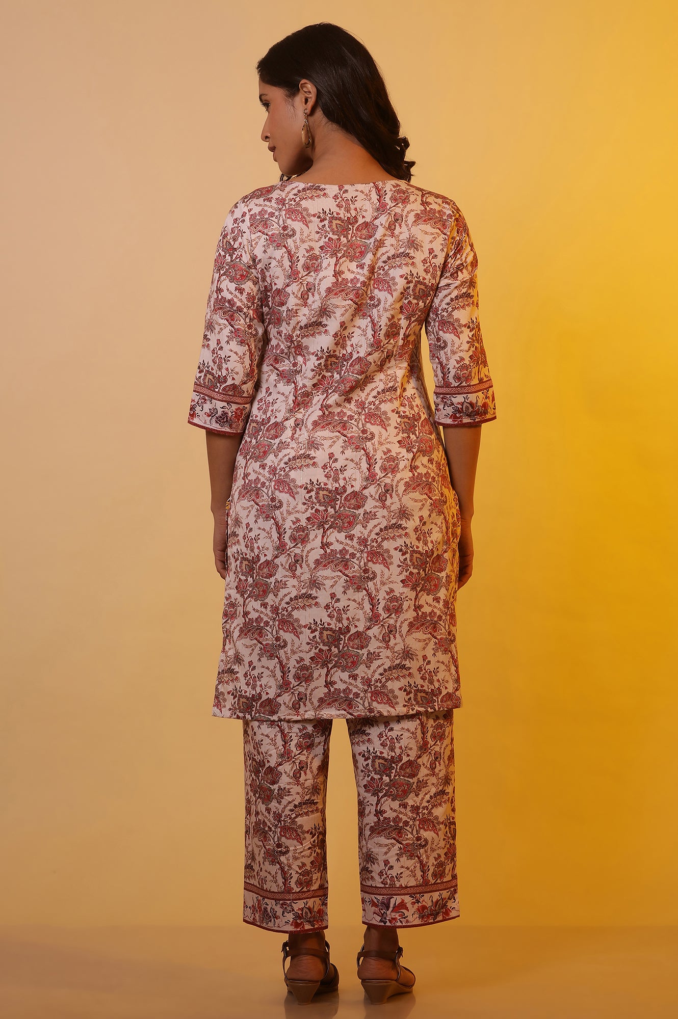 Cream Floral Printed Kurta and Palazzo Co-ord Set