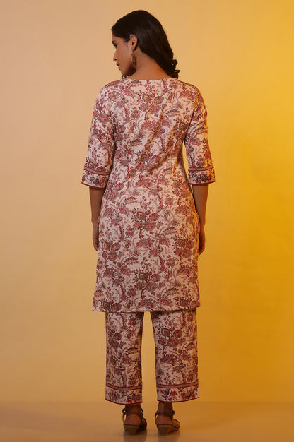 Cream Floral Printed Kurta and Palazzo Co-ord Set