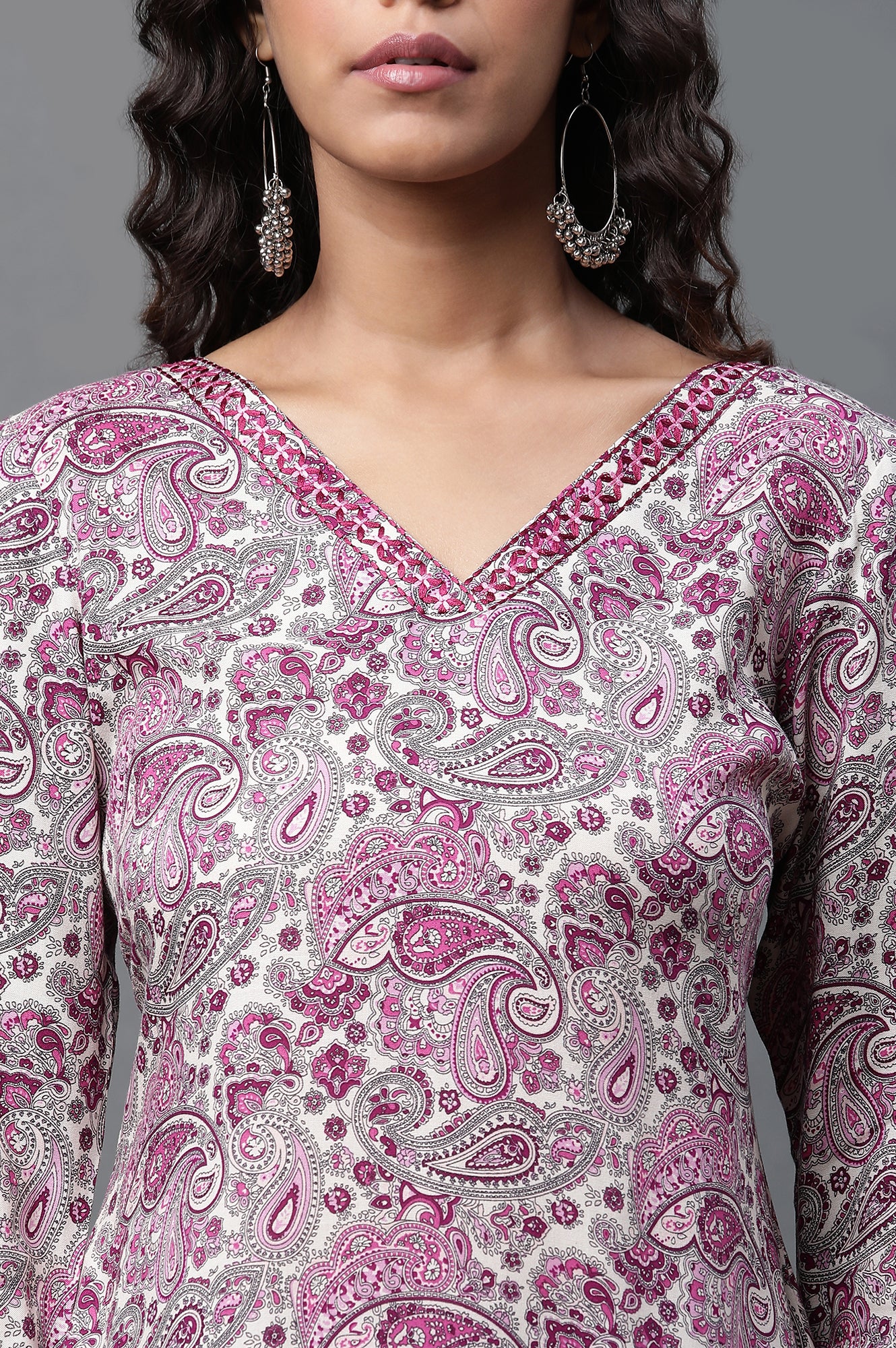 White and Purple Floral Printed Kurta and Pants Co-ord Set