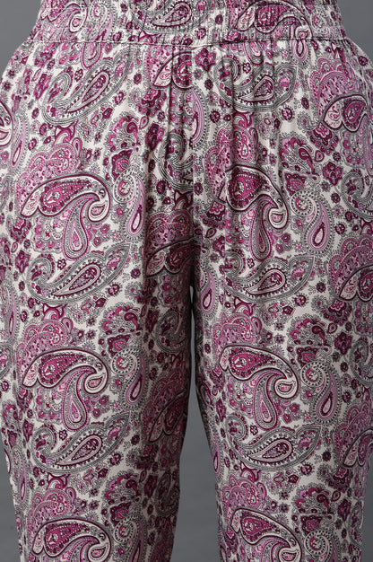 White and Purple Floral Printed Kurta and Pants Co-ord Set