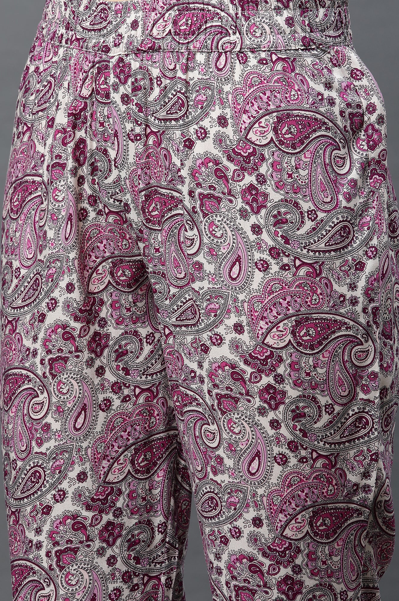 White and Purple Floral Printed Kurta and Pants Co-ord Set