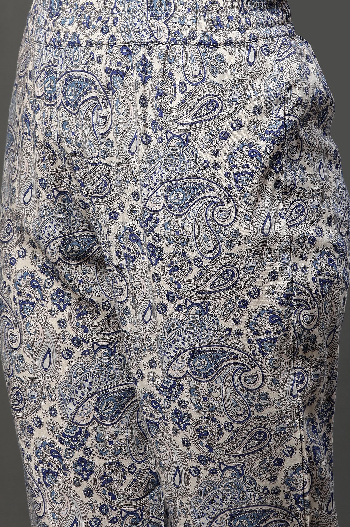 White and Blue Floral Printed Kurta and Pants Co-ord Set