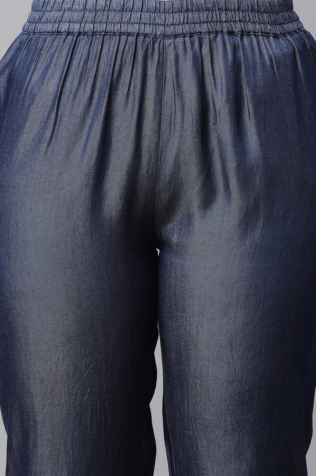 Blue Cotton Denim Straight Lace Kurta and Pants Co-ord Set