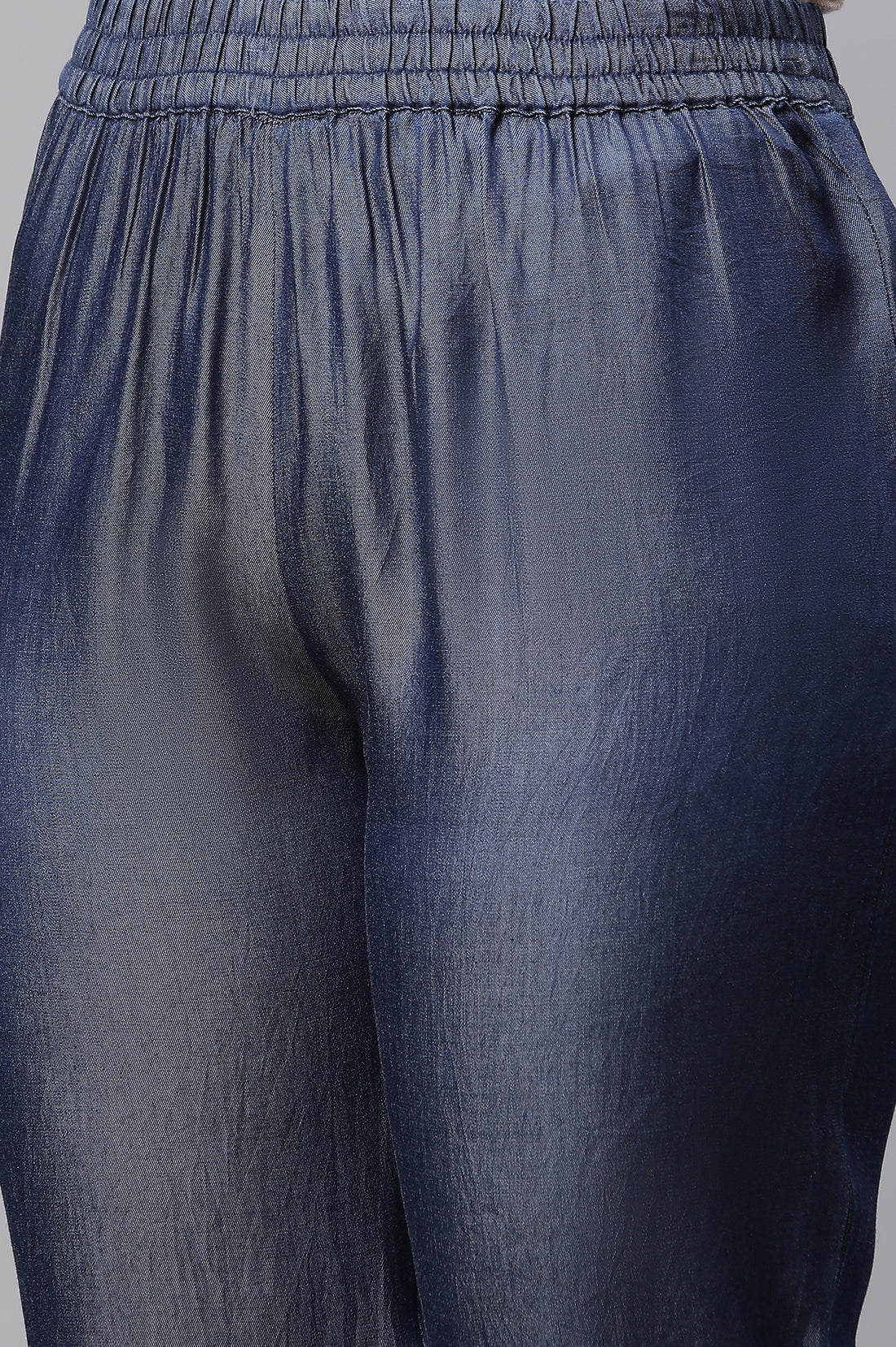 Blue Cotton Denim Straight Lace Kurta and Pants Co-ord Set