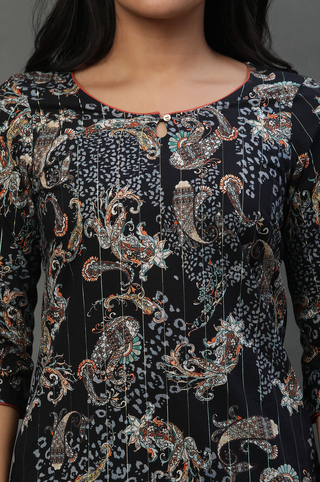 Black Floral Printed Kurta and Pants Co-ord Set