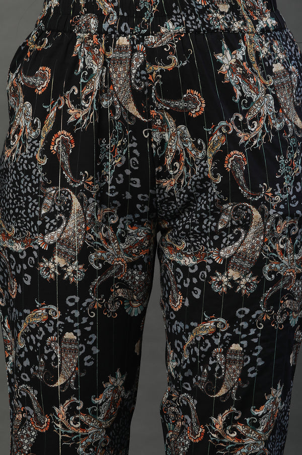 Black Floral Printed Kurta and Pants Co-ord Set