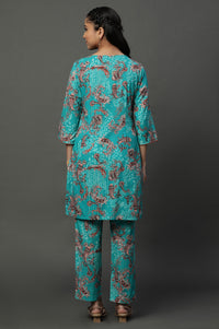 Blue Floral Printed Kurta and Pants Coord Set