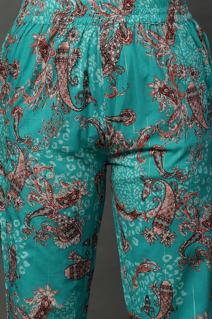 Blue Floral Printed Kurta and Pants Coord Set