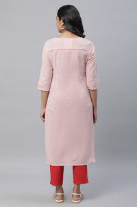 Peach Stripe Textured Cotton Kurta and Trouser Set