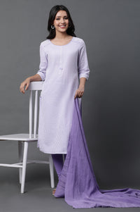 Purple Stripe Printed Kurta, Tights and Dupatta Set